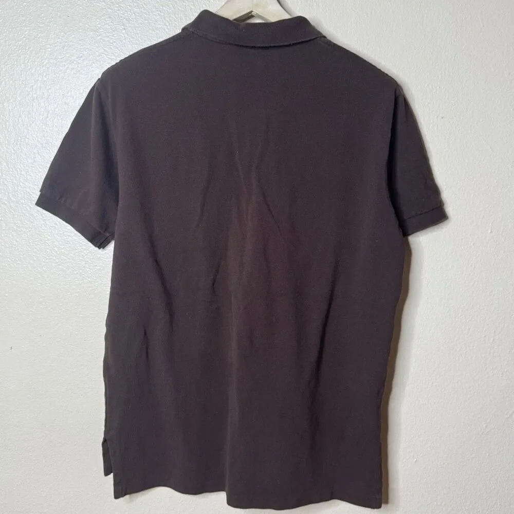 Polo Ralph Lauren Shirt Mens L Brown Mesh Polo Short Sleeve White Pony Faded